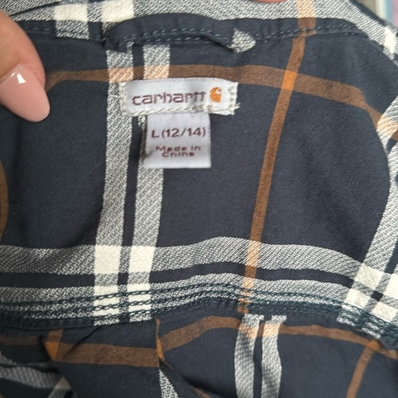 Youth size 14-16 Carhartt blue plaid button down shirt - Picture 5 of 6